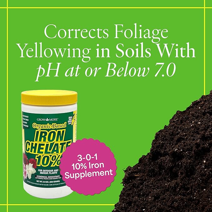Grow More 3-0-1 Organic Iron Chelate Concentrate (10%) for Greener Plants & Lawns - 24oz of Water Soluble Chelated Iron Supplement for Indoor & Outdoor Plants, Trees, & Lawns
