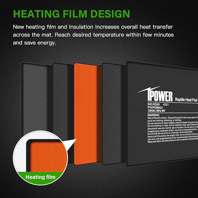 iPower 6X8 Inch 8 Watts Reptile Heating Mat with Adjustable Temperature Controller Under Tank Warmer Terrarium Heat Pad for Reptiles and Amphibians, for 10-20 Gallon Tank, 2 Pack