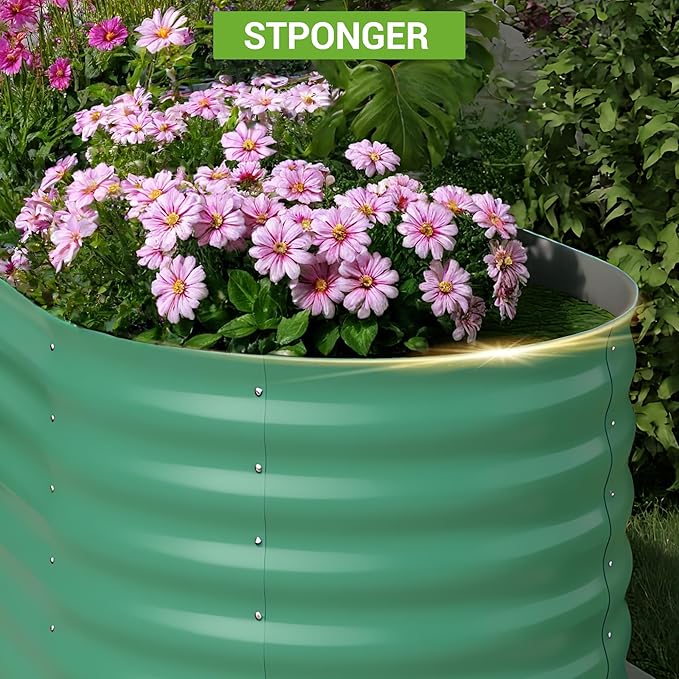 IDEALHOUSE 4x2x2 Ft Galvanized Metal Raised Garden Bed, 24-Inch Tall Outdoor Planter Box for Vegetables, Flowers & Herbs, Rust-Resistant Garden Beds for Backyard, Patio or Balcony, Green