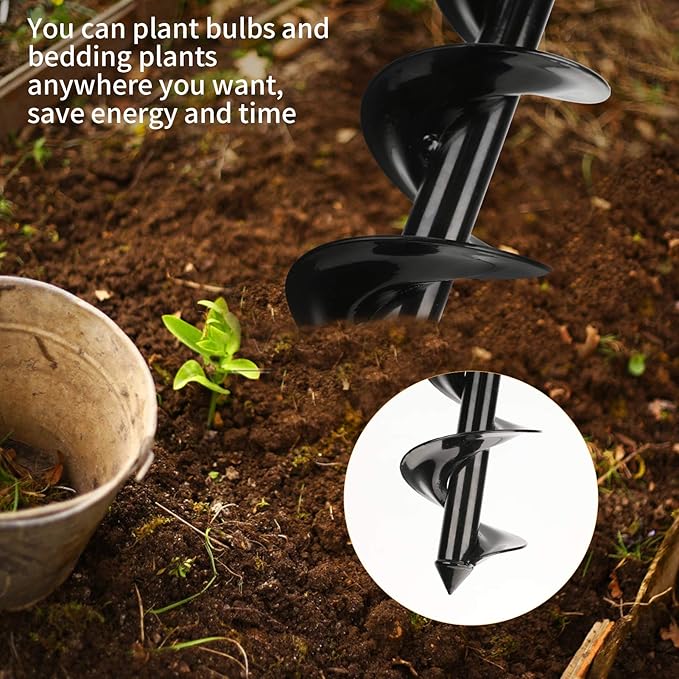 Garden Auger Drill Earth Auger Drill with Non-Slip Handle Post Hole Digger 3.9x23.6inch/1X1.96ft Garden Auger Spiral Drill Rapid Planter Fence Post Auger for Planting Trees Deep Cultivating Seedlings
