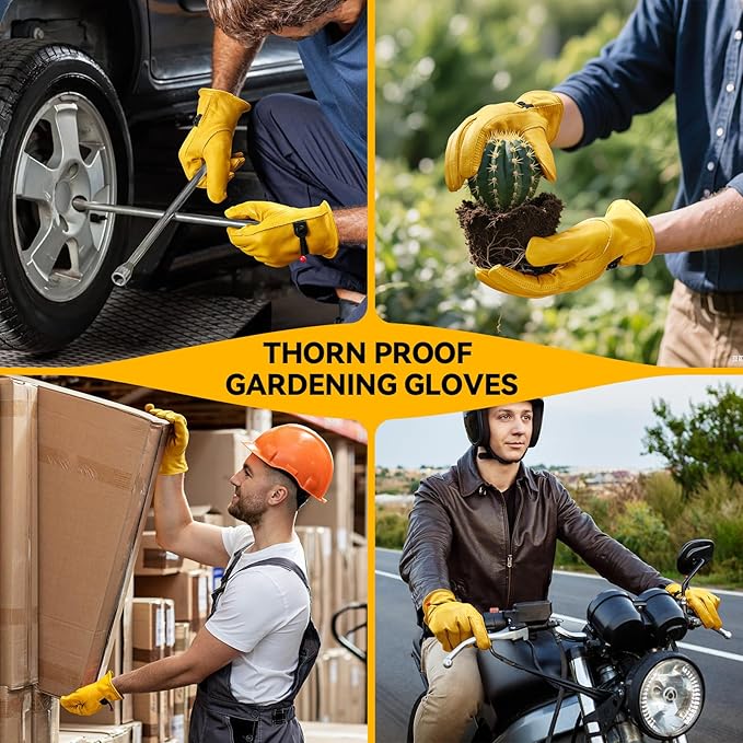 OZERO Leather Work Gloves for Men: Large 1 Pair Cowhide Working Gloves for Driving Heavy Duty Mechanic Ranch - Women Gardening Glove