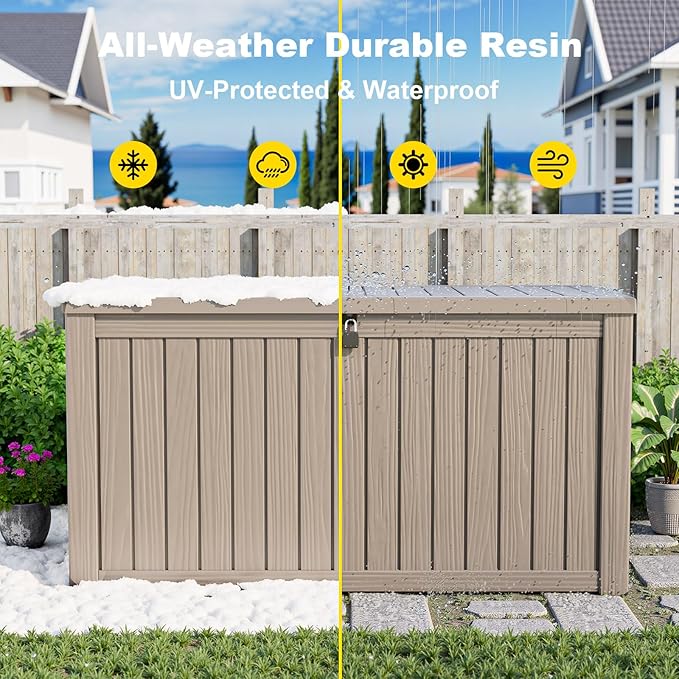 180 Gallon Deck Box Large Outdoor Storage Box Waterproof for Patio Furniture,Outdoor Cushions,Garden Tools and Pool Supplies,Weatherproof(Grey,180Gallon)