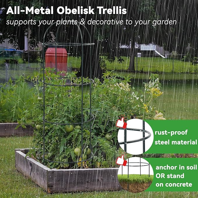 Large Trellis, Garden Obelisk Trellis for Climbing Plants Outdoor, 55” Metal Trellises for Tomato Cucumber Clematis Rose Vine Support, Heavy Duty Cage Stand for Grow Bag Raised Bed Yard, 2 Pack