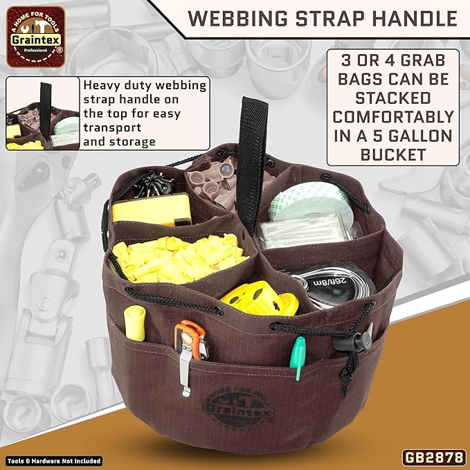 Graintex 18 Pockets Grab Bag Rip-stop Canvas Drawstring Closure, Small Part Organizer Pouch, Small Tools, Screws, Parts, Parachute Tool Bag for Efficient Storage - Coffee Brown