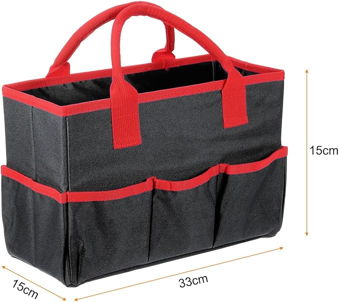 HARFINGTON Garden Tool Bag 12.99" x 5.91" x 8.66" Large Oxford Tote Bag with Pockets Gardening Plant Tool Organizer Storage Carrier Store for Outdoor Women Men, Black