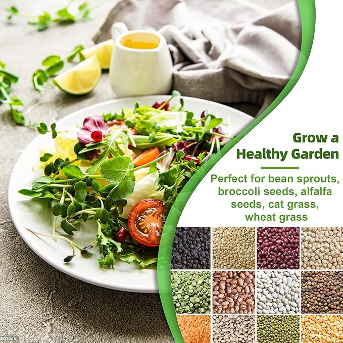 4-Tier Seed Sprouting Kit, Stackable Microgreens Growing Kit with Drain Trays and Blackout Sleeves, Green Soil-Free Seed Sprouter Tray for Growing Organic Mung Beans, Broccoli, Alfalfa