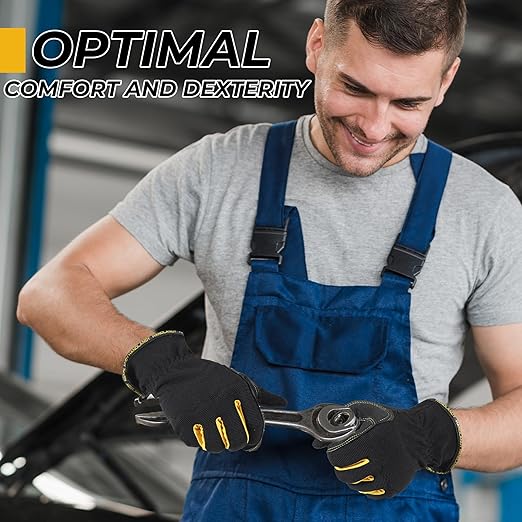 HANDLANDY Work Gloves Mens & Women, Utility Safety Mechanic Working Gloves Touch Screen, Flexible Breathable Yard Work Gloves (Medium, Black-Yellwo)