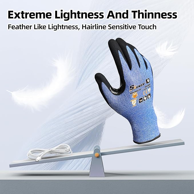 Schwer A4 AIR-SKIN Cut Resistant Work Gloves with Extreme Lightweight & Thin, Grip Glove for Fishing, Refined Work, Gardening Gloves for Yard, Touchscreen, 3D-Comfort Fit, Men Women Gifts, AR3900, XL