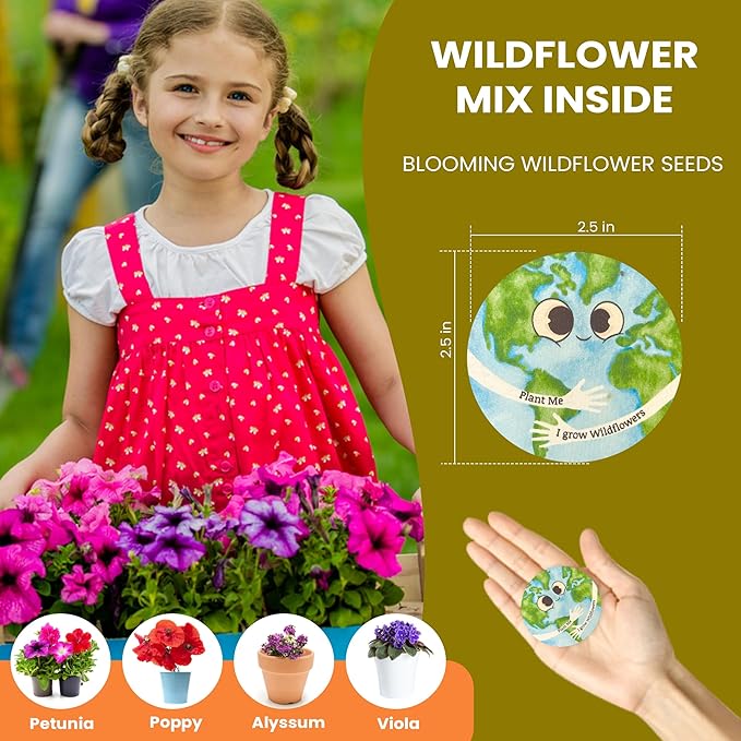 25 Plantable Seed Paper Earth Day Cards- Embedded with Wildflower Seeds, Earth Day Gift Decoration, Kids Craft, Educational Garden Party Favor, School Crafts, Easter Egg Filler- 2.5 inch Circles