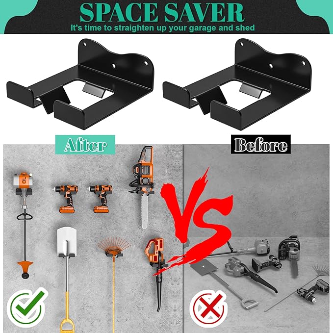 Weed Eater Hanger Garage Organizer Trimmer Rack, Weedeater Rack Wall Mount for Grass Trimmer, Garden Power Tool Holder Organizer for Grass Trimmer Hedge Trimmer (Black-2Pcs)