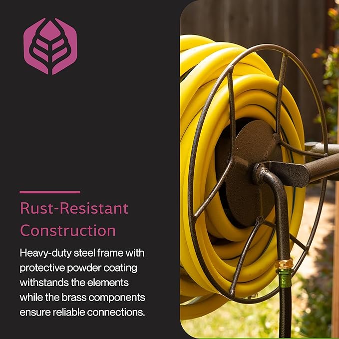 Yard Butler Wall Mounted Swivel Hose Reel, 180°, 100ft - Leakproof Hose Storage Solution - Durable Powder Coated Steel Construction - Rust Resistant Outdoor Watering Accessory - Tangle-Free Operation