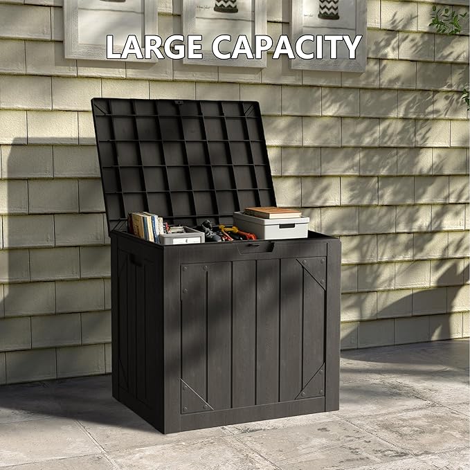 30 Gallon Resin Deck Box, Waterproof Outdoor Storage Box for Patio Furniture Accessories, Garden Tools, Indoor Storage for Cushion, Matte Black