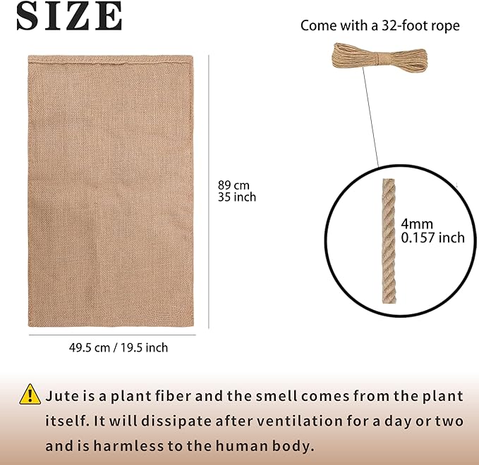 6 Pack Burlap Bags, 19.5 × 35 inch Potato Sack Race Bags Natural Jute with Rope, Reusable Grocery Bags Strong for Food Storage Plant Gardening Planting.