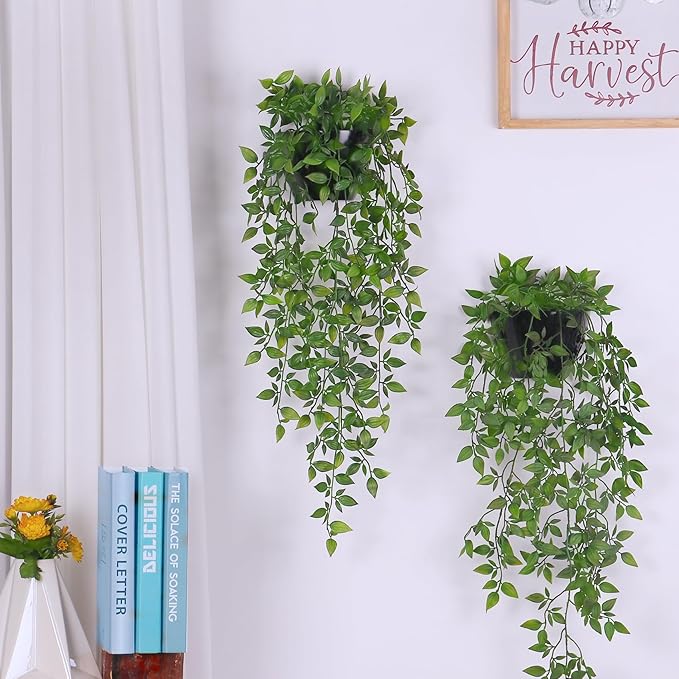 Artificial Hanging Plants,1 Pack Fake Wall Plants,Faux Mandala Vines Potted Plants,Plastic Greenery with Planter for Indoor Outdoor Garden Patio Office Décor