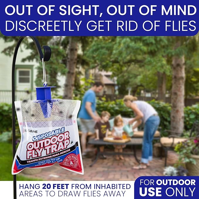Fly Traps Outdoor Fly Trap for Patio. 2 Non-Toxic Pre-Baited Flies Bags Outdoor Disposable. Hanging Bug Catchers for All Filth Flies Killer for Outside Bug Control in Yard Horse Ranch Trash Can