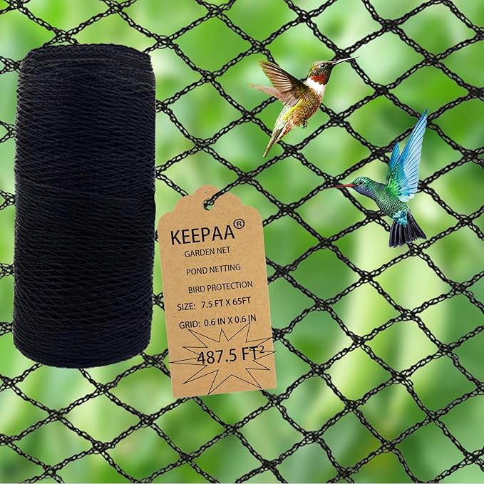 Heavy Duty Bird Netting Mesh - 7.5FT*65FT Lightweight 0.6” Mesh Breathable Pest Protection for Vegetable Garden Raised Beds Potted Plants Organic Gardens Easy to Install