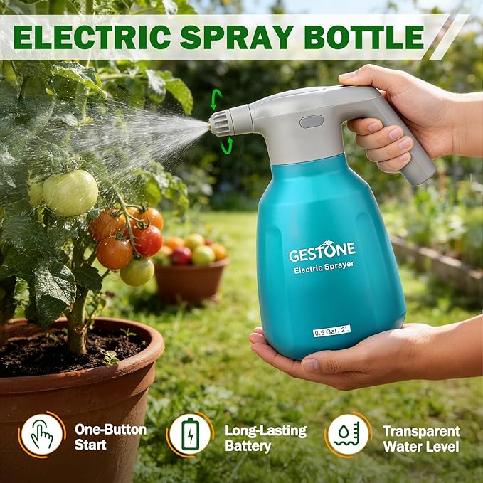 Electric Spray Bottle 2L/0.5 Gallon Plant Mister, Automatic Watering Can Rechargeable Battery Powered Garden Sprayer with Adjustable Nozzle for Plants Fertilizing,Weeding and Cleaning