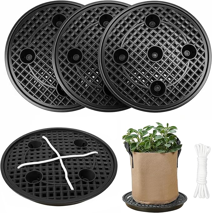 4 Pack 12 inch Self Watering Pot Base for Fabric Grow Bags, Self-watering Plastic Elevated Plant Saucer Stand, Automatic Bottom Tomato Watering Tray for 5 gallon fabric pots