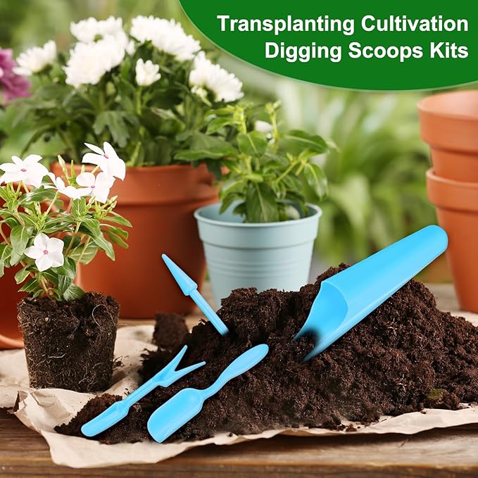 M METERXITY 1-Set Garden Shovel Hand Tools Transplanting Succulent Cultivation Digging Scoops Kits, Plastic Mini Garden Tool Set for Bonsai Potting/Flower Planting [Blue]