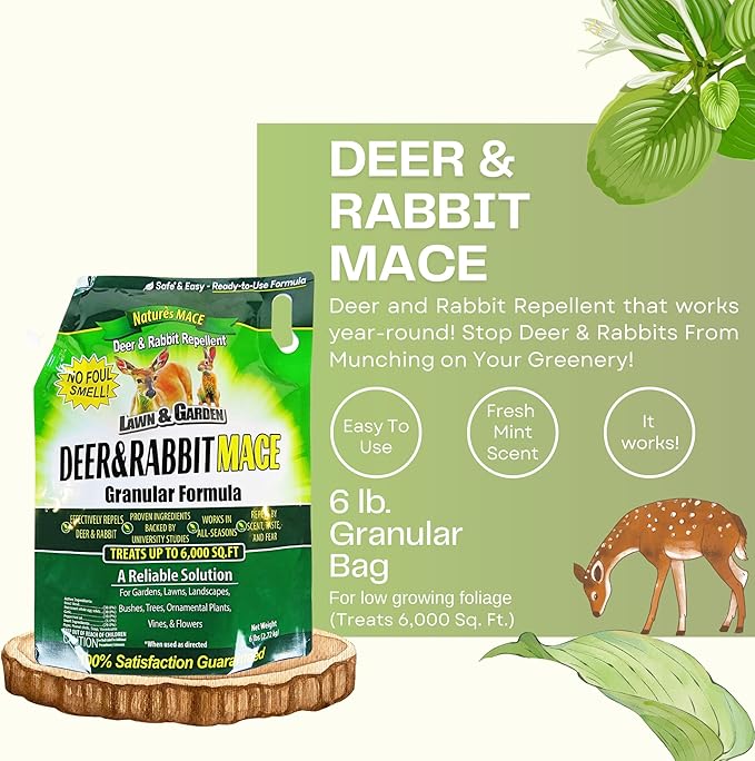 Nature's MACE Deer Repellent Granular, 6 Pounds, Repel Deer from Your Garden, Yard, Flowers, Protect Plants Fast, Deer Repellent for Plants, Create a Deer Free Barrier, Deer and Rabbit Repellent