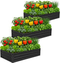 3 Pack 6x3x1FT Galvanized Raised Garden Bed Kit, Outdoor Metal Planter Box for Vegetables, Bottomless Rectangular Gardening Bed with Support Rods, Tool-Free Assembly, Black