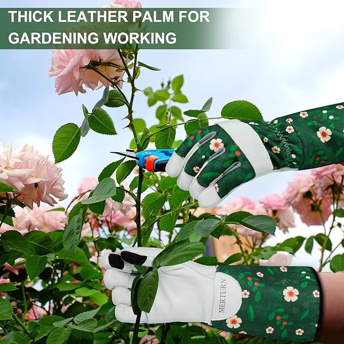 Leather Long Gardening Gloves for Women Thorn Proof Garden Gloves Yard Working Gloves