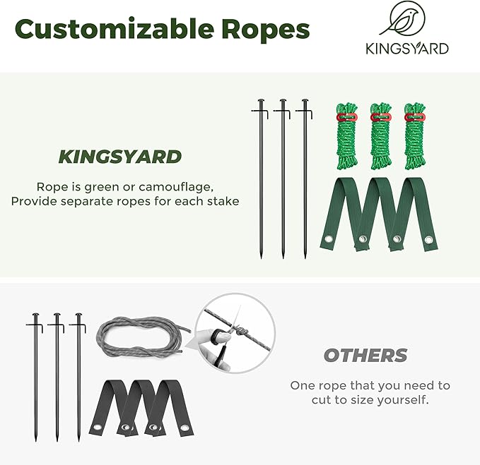 Kingsyard Heavy Duty Tree Stake Kit, 6 Pcs 16 Inch Steel Tree Stakes and Supports for Leaning Young Trees Straightening Kit Against Bad Weather, with 6Pcs Straps & 6Pcs 13ft Anchor Ropes
