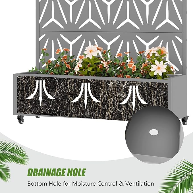 Casaphoria Metal Raised Garden Bed with Trellis and Wheels, 72"x47"x16" Arched Planter Box for Climbing Plants, Vegetables & Vines, Features Drainage Holes and Privacy Screen, Grey-Star
