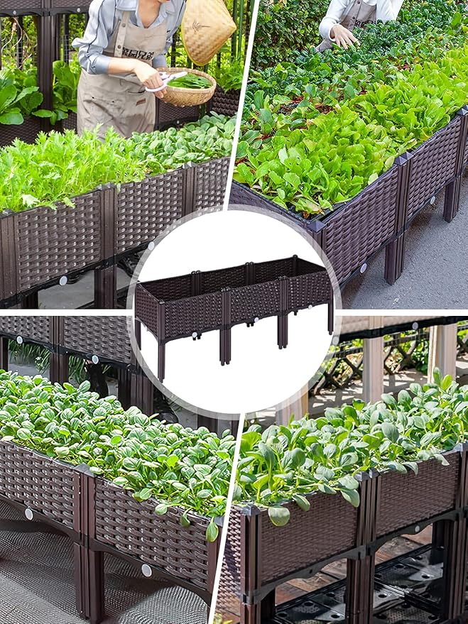 Kalolary 3 Sets Raised Garden Bed Elevated Garden Bed with Legs Patio Plant Boxes Vegetable Flowers Planting Raised Container for Indoor Outdoor Plant Fence Balcony Yard Gardening Supplies