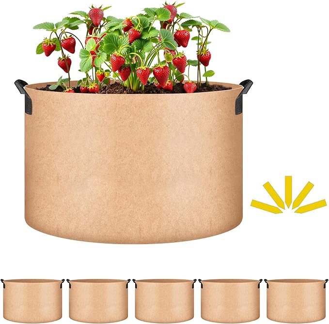 Simple Deluxe 5 Pack 20 Gallon Grow Bags, 300G Vegetable/Flower/Plant Fabric Pots with Handles, Heavy Duty Thickened Nonwoven Planting Bag with 5 Pcs Plant Labels