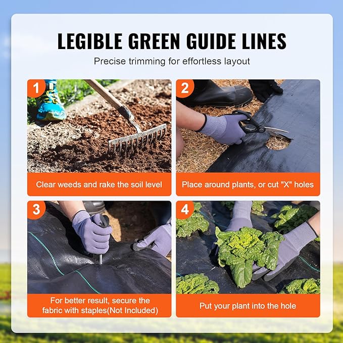 VEVOR Weed Barrier Landscape Fabric, 4*50FT Heavy Duty Garden Weed Fabric, Woven PP Weed Control Fabric, Driveway Fabric, Geotextile Fabric for Landscaping, Ground Cover, Weed Blocker Weed Mat, Black