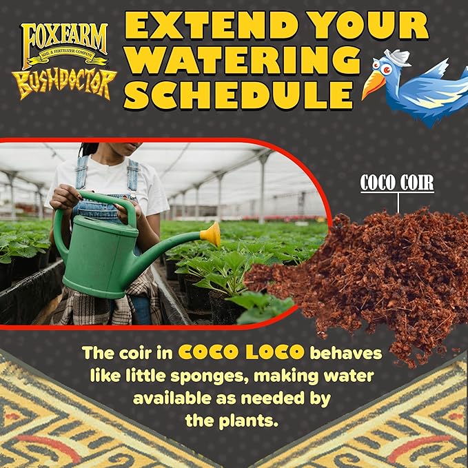 FoxFarm Bush Doctor Coco Loco Potting Mix, 2cu ft (Pack of 4) - Extends Your Watering Schedule, Triple-Washed to Reduce Salt Content - Perfect for Cultivating Healthy Plants