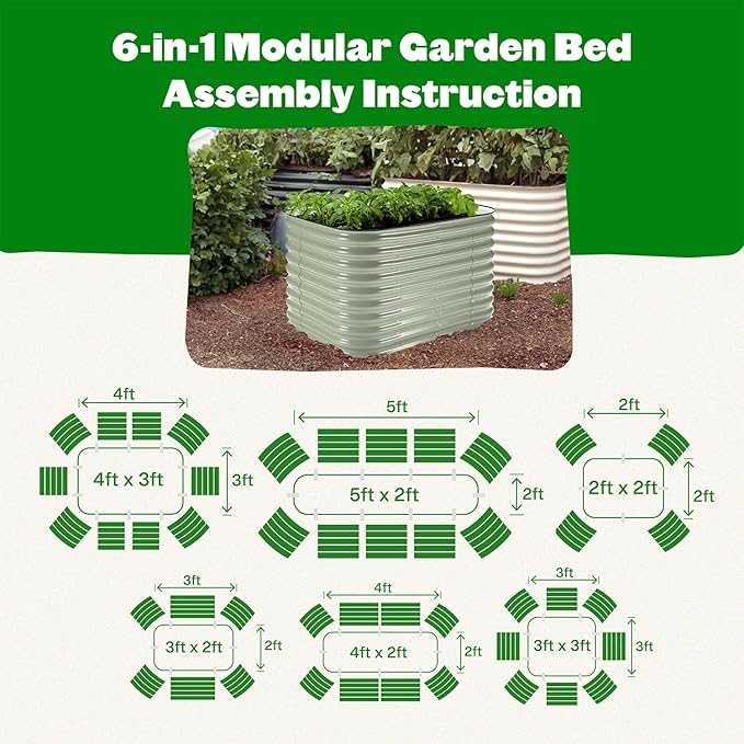 Epic Gardening 6-in-1 Modular Galvanized Raised Garden Bed Kit, 29" Tall Metal Planter Box, Durable Aluzinc Steel Raised Garden Bed Outdoor for Vegetables, Herbs, Flowers & Fruits - Small Mist Green