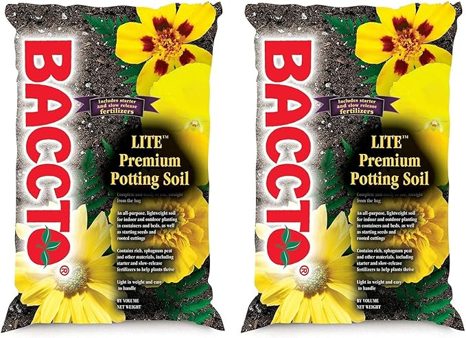 Michigan Peat 1420 Baccto Lite Premium Potting Soil for Indoor Outdoor Gardening, Seed Starting, Propagation, and More, 20 Quart Bag (2 Pack)