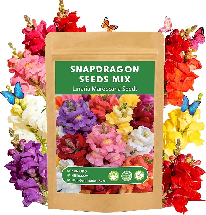 LUOJIBIE Snapdragon Seeds, 50,000+ Tetra Mix Snapdragon Seeds for Planting (Antirrhinum Majus) Fairy Bouquet Blend, Non-GMO Heirloom Annual Flower Garden Seeds Bulk for Outdoor & Indoor