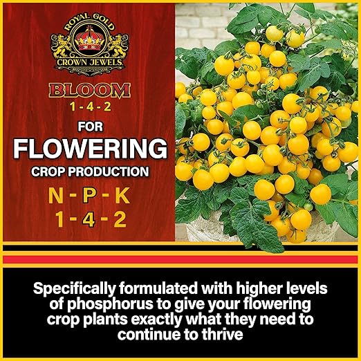 Royal Gold Crown Jewels Organic Bloom 1-4-2 Dry Soluble Fertilizer, 10 lbs - for Feeding Flowering Crops to Produce Vigorous Blossoms and Optimal Plant Development