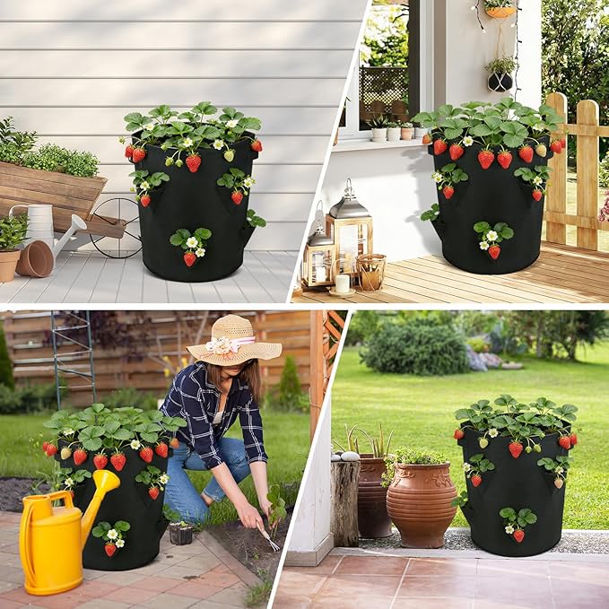 10 Gallon Strawberry Grow Bags Fabric Plant Pots Gardening Bags for Plant Nursery Bag Tomato Strawberry Vegetable Planting Bag