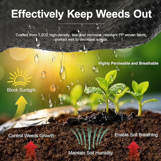 Weed Barrier Landscape Fabric 4FT x 100FT - 3.2oz Heavy Duty Weed Control Mat, High Permeability Woven Geotextile Fabric for Driveway, Gravel, Yard Ground Cover, Greenhouse Gardening (4FT x 100FT)
