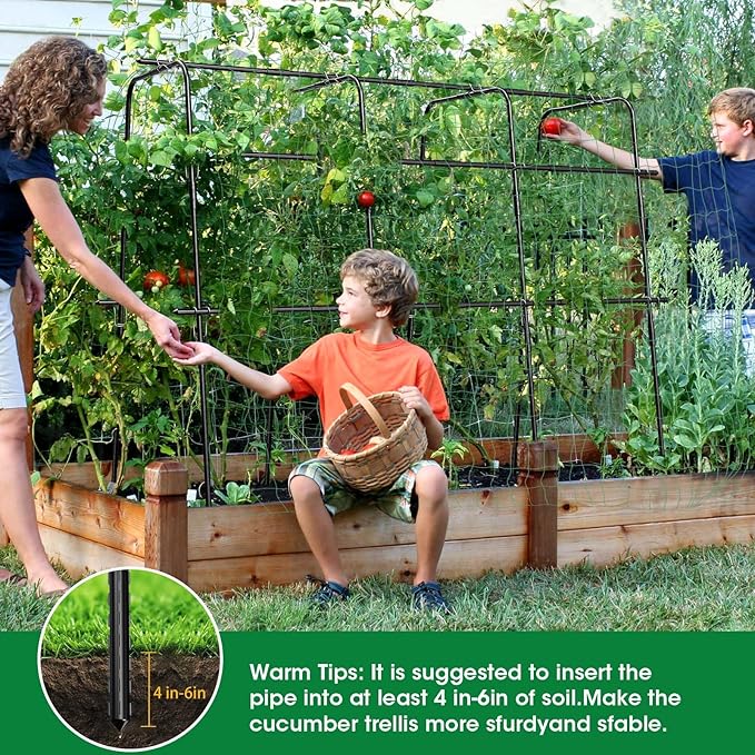 Cucumber Trellis for Raised Bed and Garden, 47" H x 63" W U-Shaped Metal Garden Trellis for Climbing Plants with Nylon Netting, Vegetable Support Frame