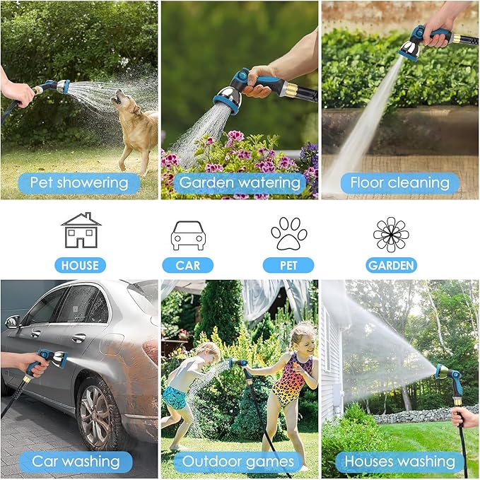 Non-Expanding Garden Hose 150 ft, Kink Free Flexible Water Hose with 10-Pattern Spray Nozzle, Lightweight Hose Pipe, Leak Proof, 3/4" Swivel Connectors, Super Fabric, Portable Storage Strap