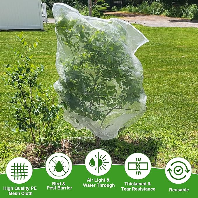 4 Pack Garden Plant Netting, 3.3Ft x 2.7Ft Garden Netting Pest Barrier Mesh Covers Bags with Drawstring Insect Bird Cover Netting Plant Protection Covers for Vegetables Bushes Fruits Tree