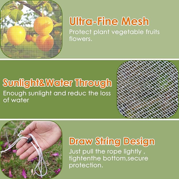 Mesh Plant Cover 3PCS,Garden Netting Mesh Outdoor,Netting for Tomato Plants,Garden Bug Netting Plant Cover,Bird Netting for Garden,Fruit Tree Netting (1.9 x 2.6 ft)