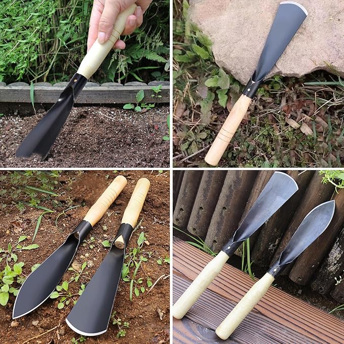 3Pcs Garden Hand Trowel Plant Repotting Mat, Heavy Duty Polished Steel Garden Shovels with Wood Handle, Small Gardening Hand Tools for Digging, Planting, Measure, Transplanting