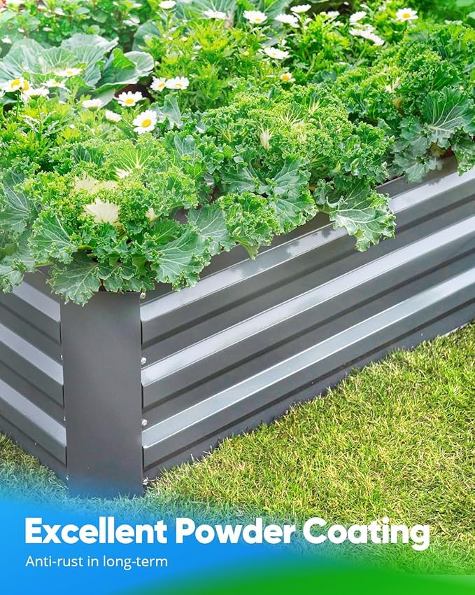 Quictent Galvanized Raised Garden Bed with Crop Cage Plant Protection Net Tent and Shade Cloth Kit Metal Planter Box Bottomless Planting Vegetables Outdoor Backyard Included T Tags Wing Nuts 8x4x1 Ft