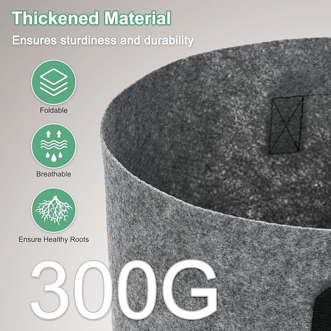 M METERXITY 5-Pack Plant Grow Bags 10 Gallon Grow Bags 300G Thickened Fabric Pots with Durable Handles Plant Garden Grow Pots for Fruits/Vegetables/Flowers/Plants [Grey]