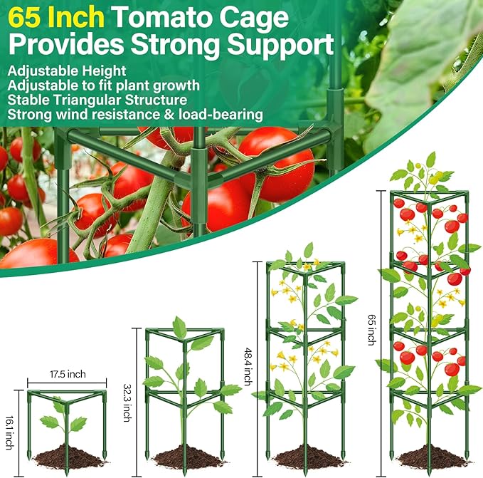 Legigo 6 Pack 65 Inch Tomato Cage for Garden, Heavy-Duty Tomato Trellis Plant Support Stakes, Adjustable Garden Trellis Plant Cage for Climbing Plants Peppers Outdoor Raised Garden Bed and Vegetables