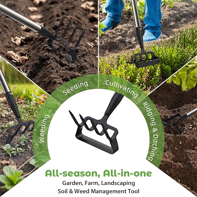 Garden Hoe,2 in 1 Heavy Duty Stirrup Hoe and Cultivator Gardening Tool with 75” Adjustable Long Handle,Lightweight Weeding Rake for Fast Weeds Grass Removal,Cultivating,Loosen Soil, Sharp Blade