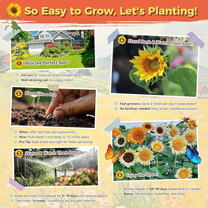 Sunflower Seeds for Planting | Giant Mammoth Sunflower Bulk Packet 3000+ Heirloom Seeds | High Germination, Open Pollinated Sunflower Seeds to Plant for Home Garden, Outdoors & Attracts Pollinators