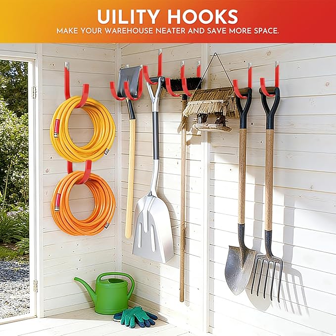 Garden Hose Holder, Wall Mount Hose Hanger Heavy Duty Organizer for Water Hoses Metal Hook Wall Mounted Rack for Hoses Storage, 1 Pack-Red
