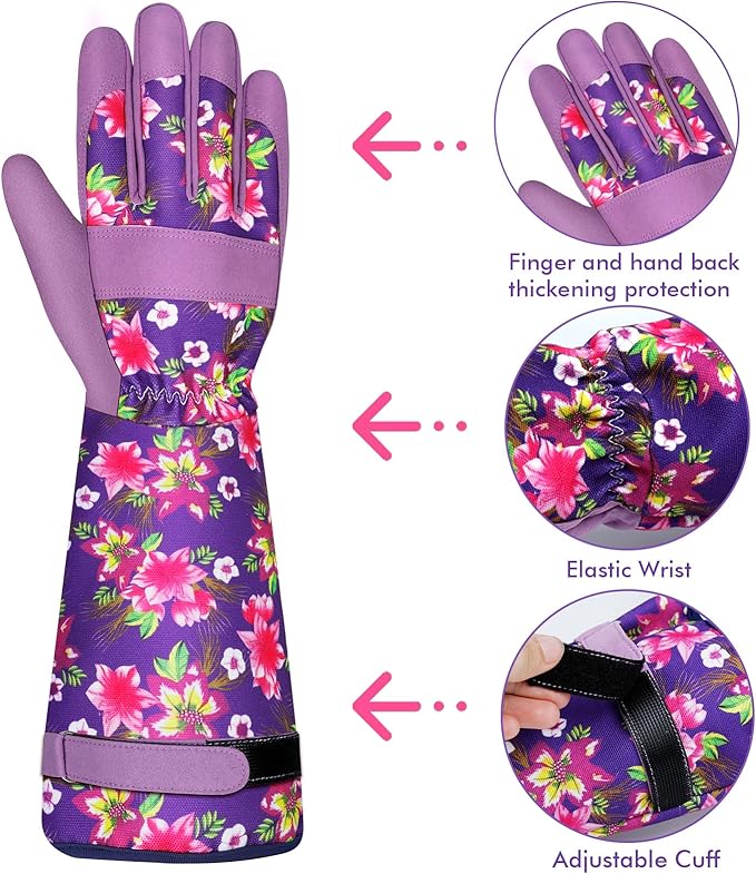 Leather Long Gardening Gloves for Women Thorn Proof Garden Gloves Yard Working Gloves